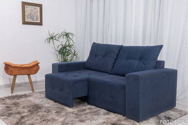 Estofado Retratil Duda 180 2x90 Veludo Inca Azul 28 Diviminas
