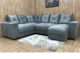 Conj Estof Canto Alice 2x3Lg e Chaise Suede Cinza Metalon