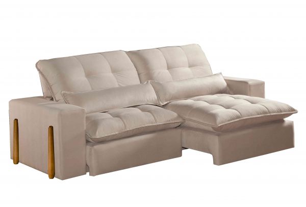 Estofado Retratil Reclinavel Itaoca.Fitipaldi 210 2x80 Veludo Inca Bege 02 Ideale