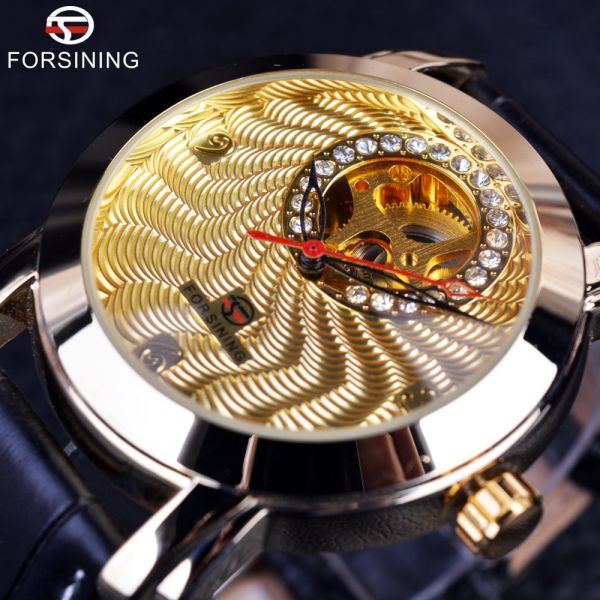 Relógio Dourado De Luxo Homens Elegantes Pulseira De Couro