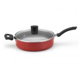 350426 Frigideira Enjoy Reta 26cm Antiaderente com Tampa de Vidro Vermelho Alegrete