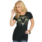Blusa Preta em Malha de Algodão com Estampa Frontal Gato