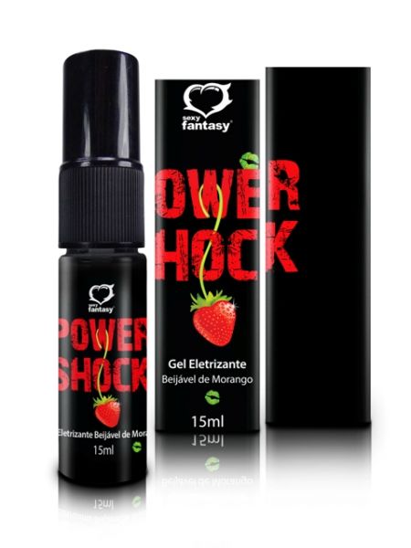 Vibrador Líquido Power Shock - Gel Beijável Morango 15ML - Sexy Fantasy