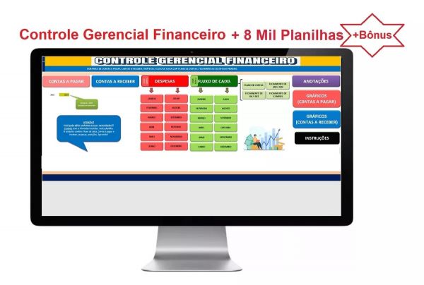Controle Gerencial Financeiro Completo + 8 Mil Planilha Prontas Editáveis + Bônus