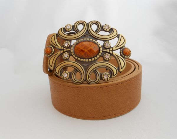 Cinto Arabesco bege com pedras e strass- Ref 27