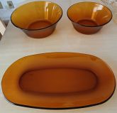 Kit com 2 Tijelas e 1 Saladeira Travessa Duralex Âmbar Marrom Anos 80 Antigo