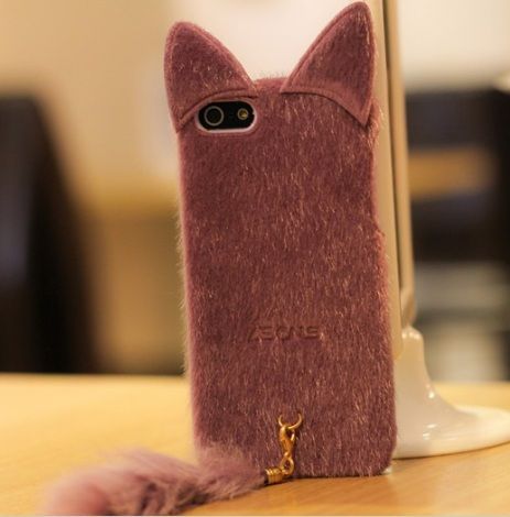 CASE GATINHO DE PELÚCIA ROXO PARA IPHONE 4 E 4S