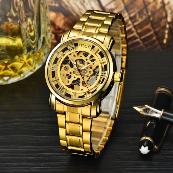 Relógio Masculino Mecânico A Prova D'água Dourado De Luxo