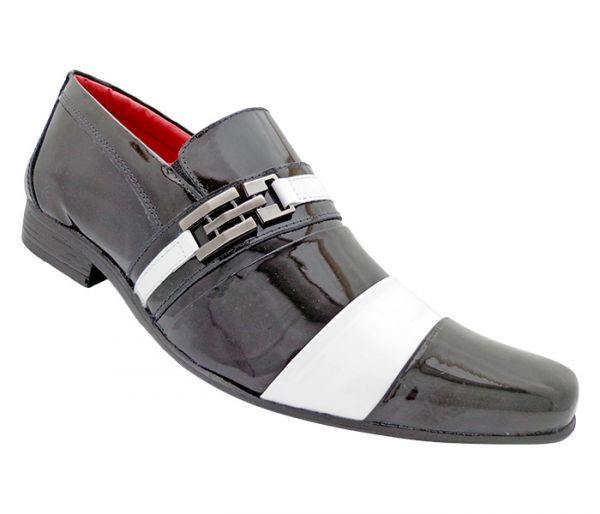 Sapato Social HiperFlex Couro Verniz Preto e Branco MOD:12917