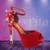 001-SANDÁLIA MEIA PATA VERMELHA FLORAL TORRICELLA