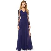 v pescoço laço patchwork chiffon das mulheres vestido longo #02488929