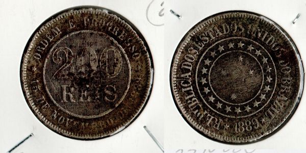 V045-2 - 200 Réis 1889 - Tiragem 4.829,000