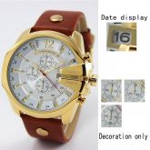 Relógio Dourado Quartz Pulseira De Couro 100% Original
