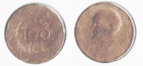 165-1 - 100 Réis 1942 - Tiragem BAIXA 1.285.000 - Níquel ROSA