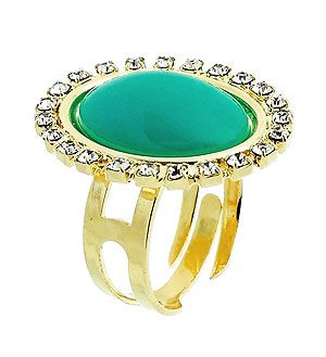 Anel folheado a ouro, contendo pedra cabochão - Cod: AN0432