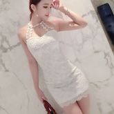 sexy bodycon micro vestido sem mangas elástico assimétrico das mulheres (rendas) #03898725