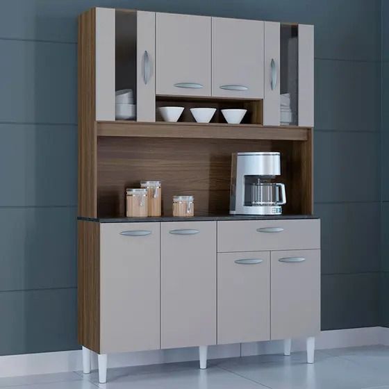 A564.Kit Cozinha Coral 8P1G 120 Castanho.Off White Poquema