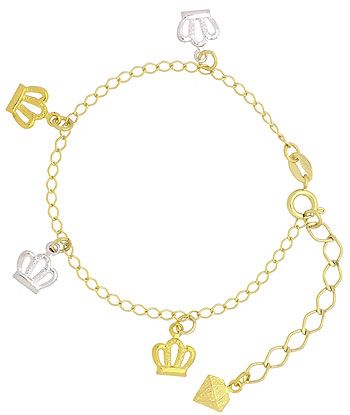 CÓD.: P387 Pulseira infantil folheada a ouro c/ pingentes de coroa