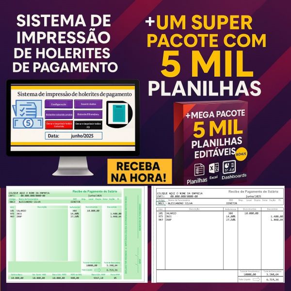 Holerite Comprovante De Renda + Pack Planilhas Excel Grátis - VERSÃO: ARC140