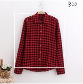 Blusa Feminina Primavera Xadrez Cores De Algodão Manga Longa