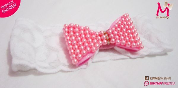 Tiaras em renda laço com pérola