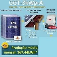 Kit Gerador Solar Grid-tied para conexão à rede com capacidade de 3kWp – GGT-3kWp-A