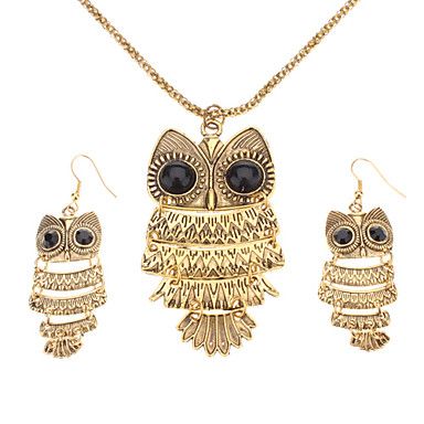 bronze vintage coruja conjunto de jóias das mulheres (colar& brincos) #00488677