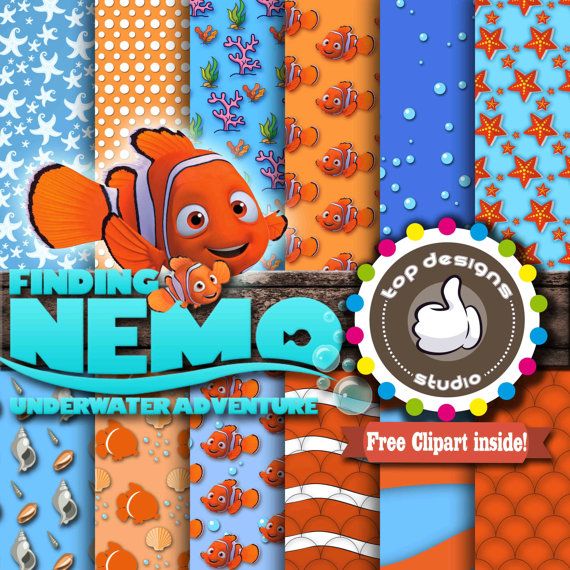 Kit scrapbook digital papeis e elementos procurando nemo