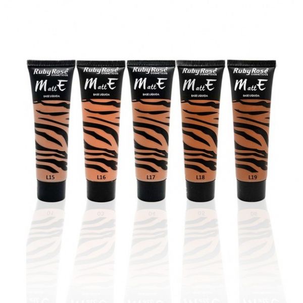 Base Líquida MATTE Ruby Rose. Kit com 05 Unidades - L15, L16, L18 e L19