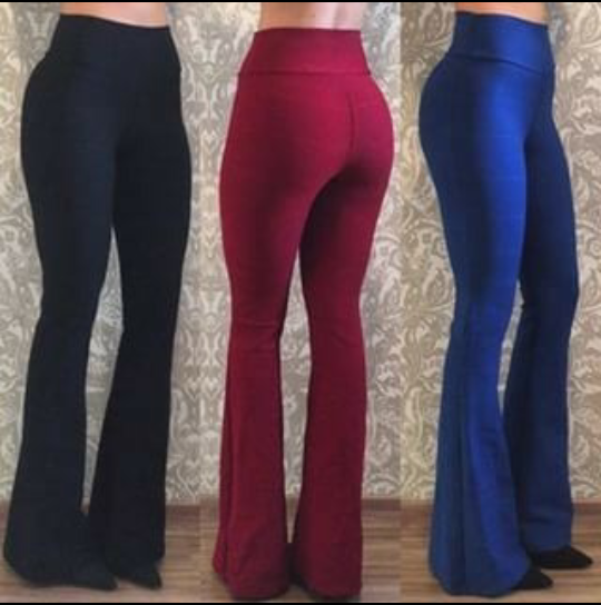 Calça De Bandagem Flare Cintura Alta Cós Alto Bandagem Sino
