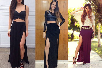 Conjunto de Saia Longa com fenda e Cropped.