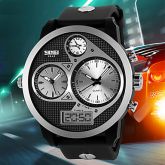 Men's Tough Design Three Time Zones Black Rubber Band Wrist Watch #01937907
