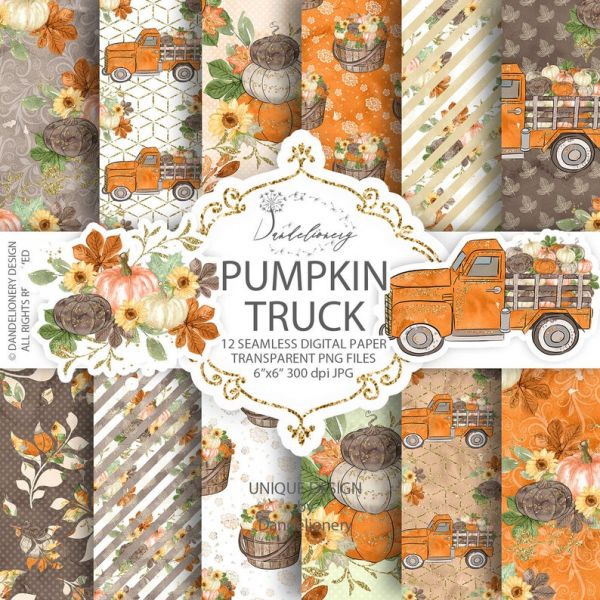 Kit papeis Florais aquarela premium caminhão abobora