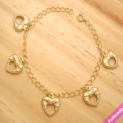 PULSEIRA CORAÇÃO VAZADO FOLHEADA A OURO