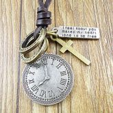 Vintage (Round Pendant) Coffee couro pingente de colar (prata) (1 Pc) #00998389