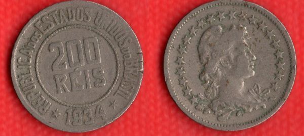 V106-4 - 200 Réis 1934 -Tiragem BAIXA - 612.000