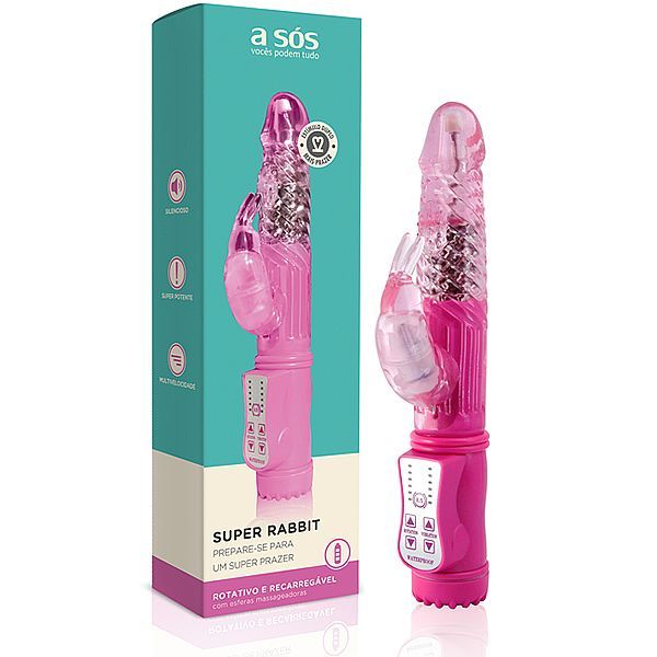 Vibrador Rotativo Super Rabbit Recarregável - Rosa