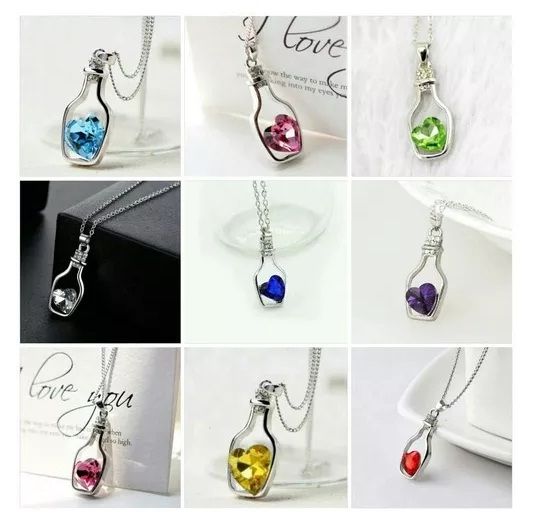 Colar Feminino Garrafa Coração Cristal