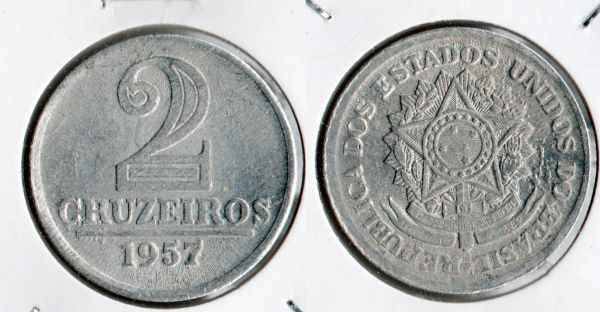 BX279/6 - 2 Cruzeiros 1957 - 194.000 - ESCASSA - Aluminio