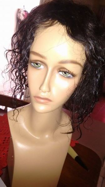 Peruca cabelo natural castanho com franja