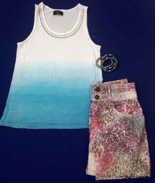 Blusinha Tie Dye + Saia Jeans Rosa