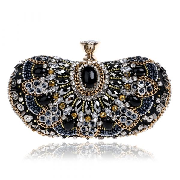 Bolsa Feminina De Mão E Ombro P/ Noite Com Diamantes E Perol