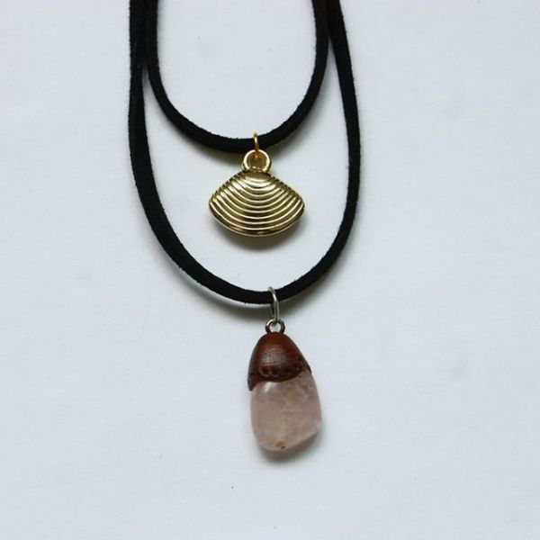 Choker Duo Shell I com Pedra Bruta Quartzo Rosa