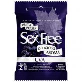 PRESERVATIVOS LUBRIFICADOS AROMÁTICOS COM 3 UNIDADES SEX FREE UVA
