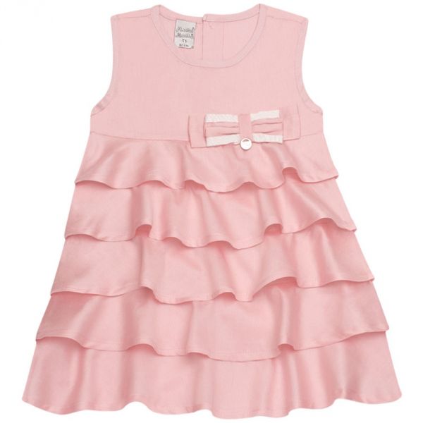 Vestido com babadinhos em tricoline Rosa - Baby Classic