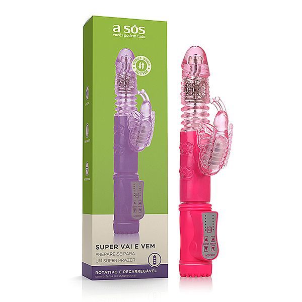 Vibrador Rotativo Super Vai e Vem Recarregável - Rosa