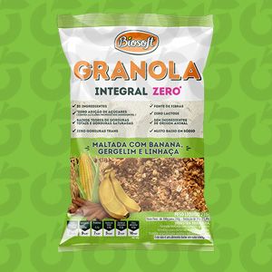 Granola Maltada Com Banana, Gergelim e Linhaça Zero Açúcar Integral 230 Gramas Biosoft