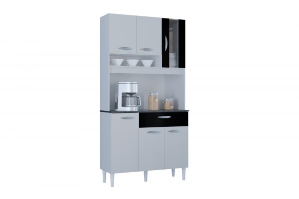 A563.Kit Cozinha Coral 6P1G 90 Branco.Preto Poquema