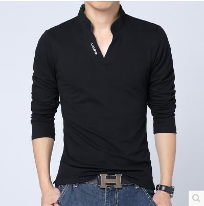 Camisa Masculina Casual Manga Longa Gola Polo De Algodão