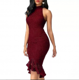 Vestido Midi Em Renda, Babado/MODA EVANGÉLICA